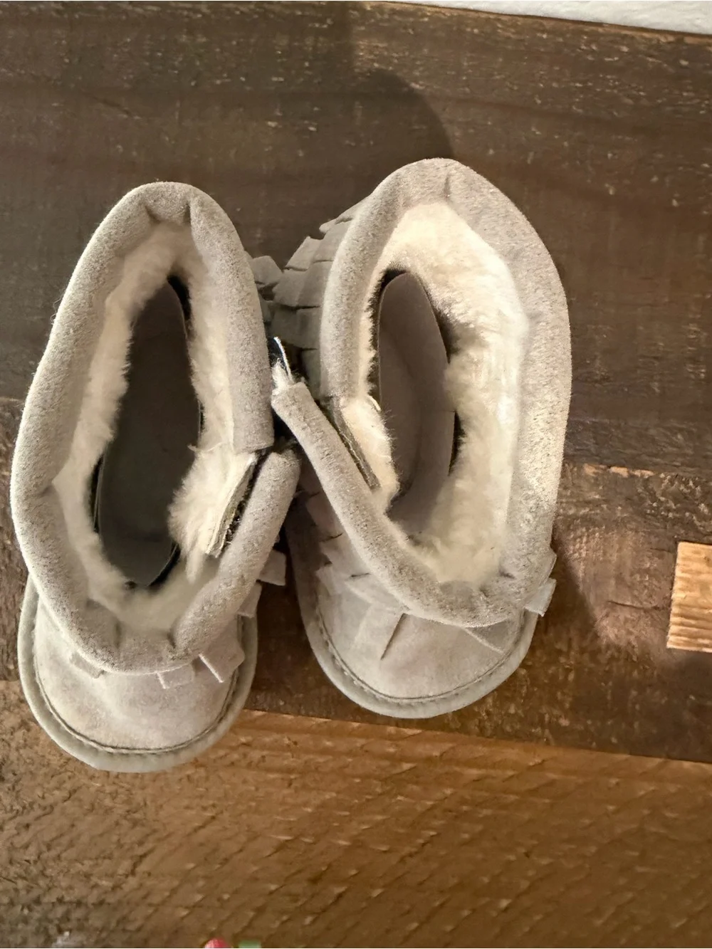 Kids Romirus Fringe Booties in Light Gray